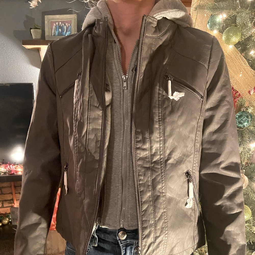 Leather jacket-built in sweater
